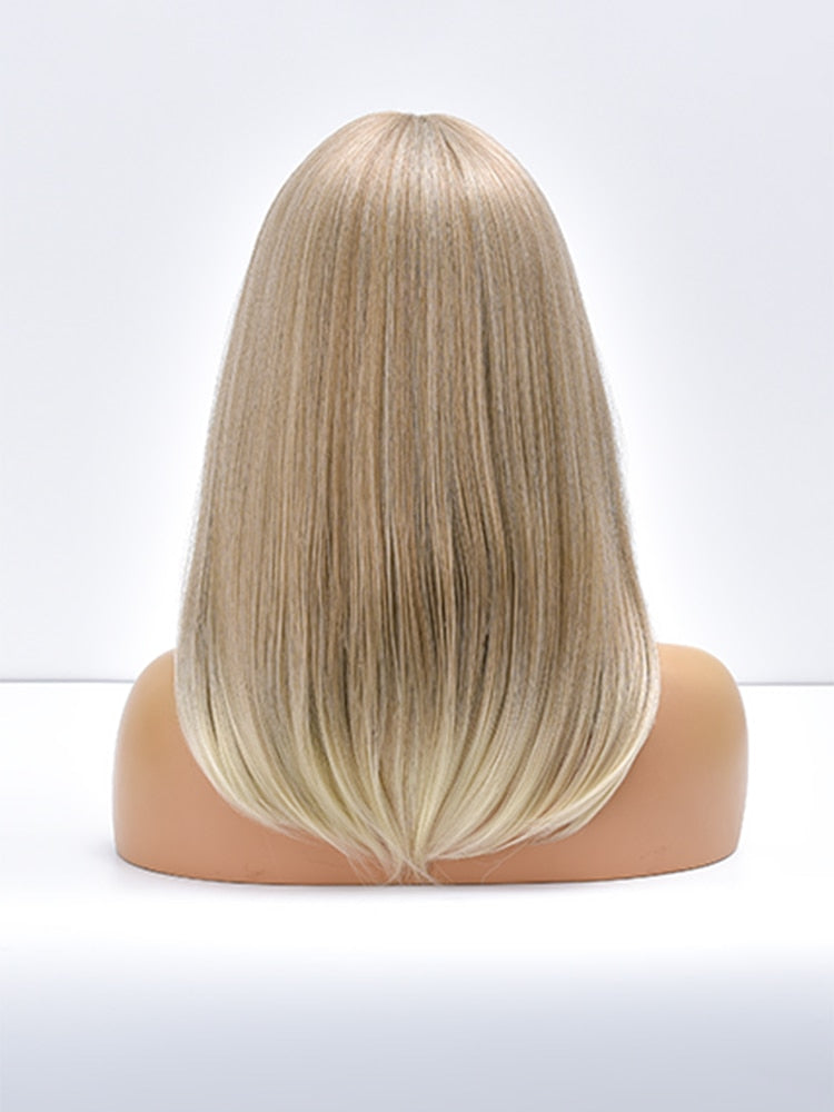 Blonde Ombre Long Straight Gold Synthetic Wig With Bangs For Black White Women image 9