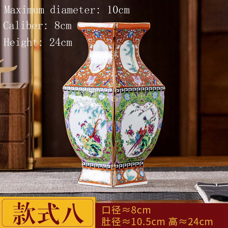 Enamel Colored Ceramic Vase Study Living Room Decoration Chinese Retro Golden S image 13