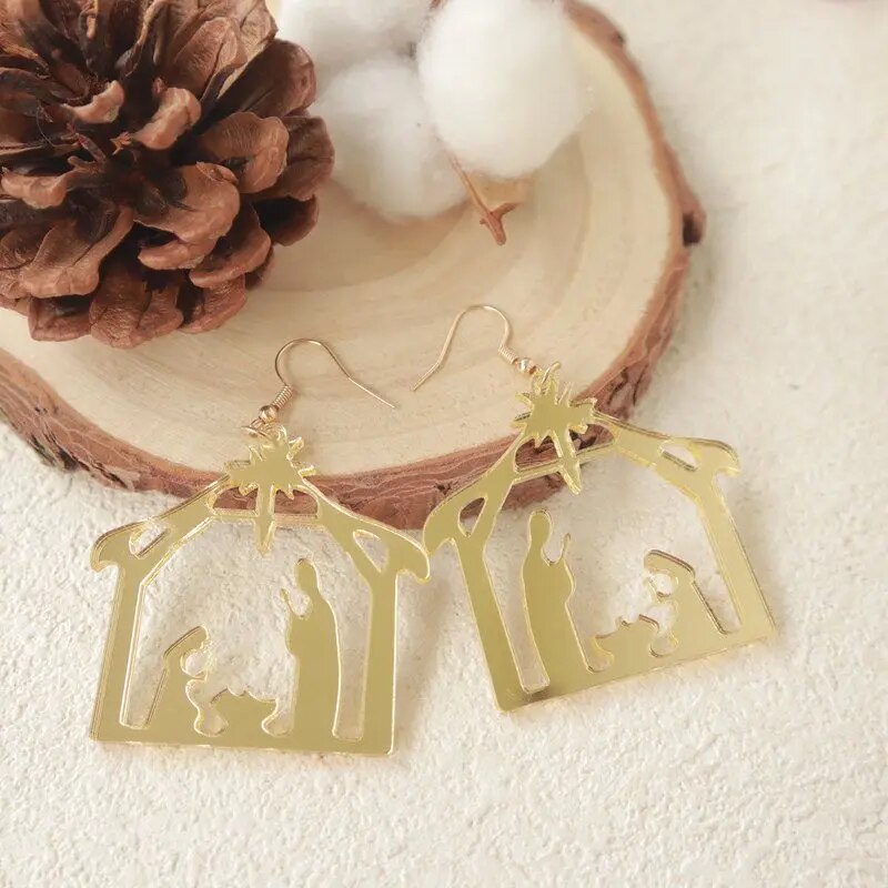 Festival Christmas Gold Color God Jesus Acrylic Pendant Earrings European Punk image 2