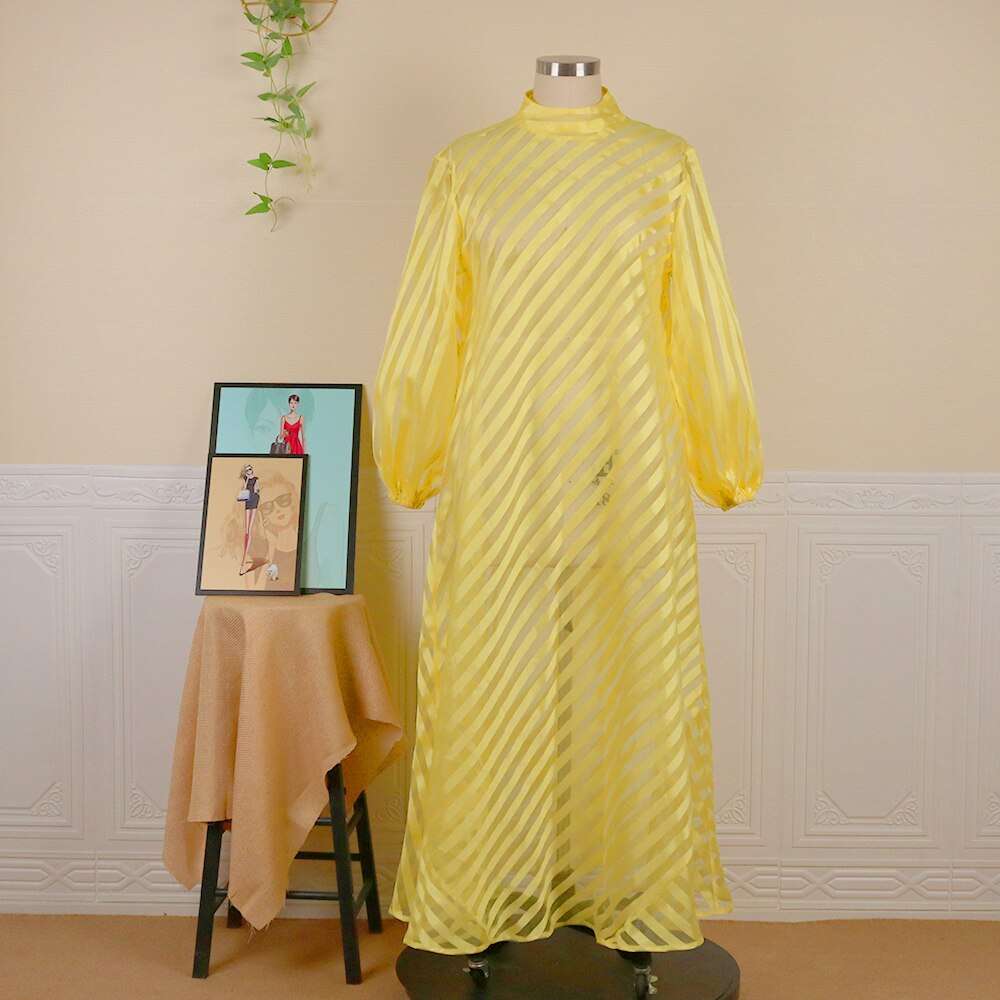 Shirt Dresses Plus Size Women Long Sleeve Red Striped Stand Collar See Through a image 7