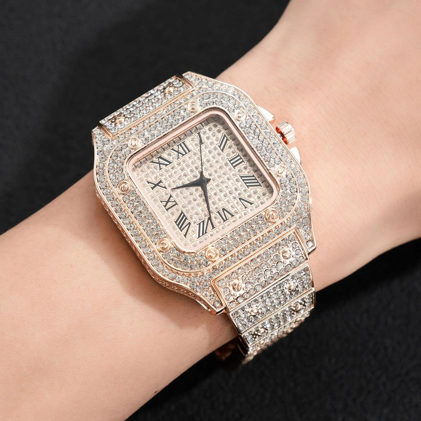 UTHAI L77 Watch For Men Fashion Luxury Gold Square Diamond Full Sky Star Male's image 1
