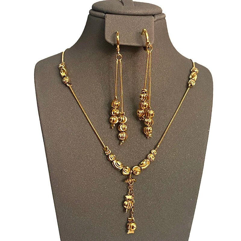 Fashion Charms Ball Sets Gold Color,Small Beads Dubai Necklace Earrings for Wom image 13