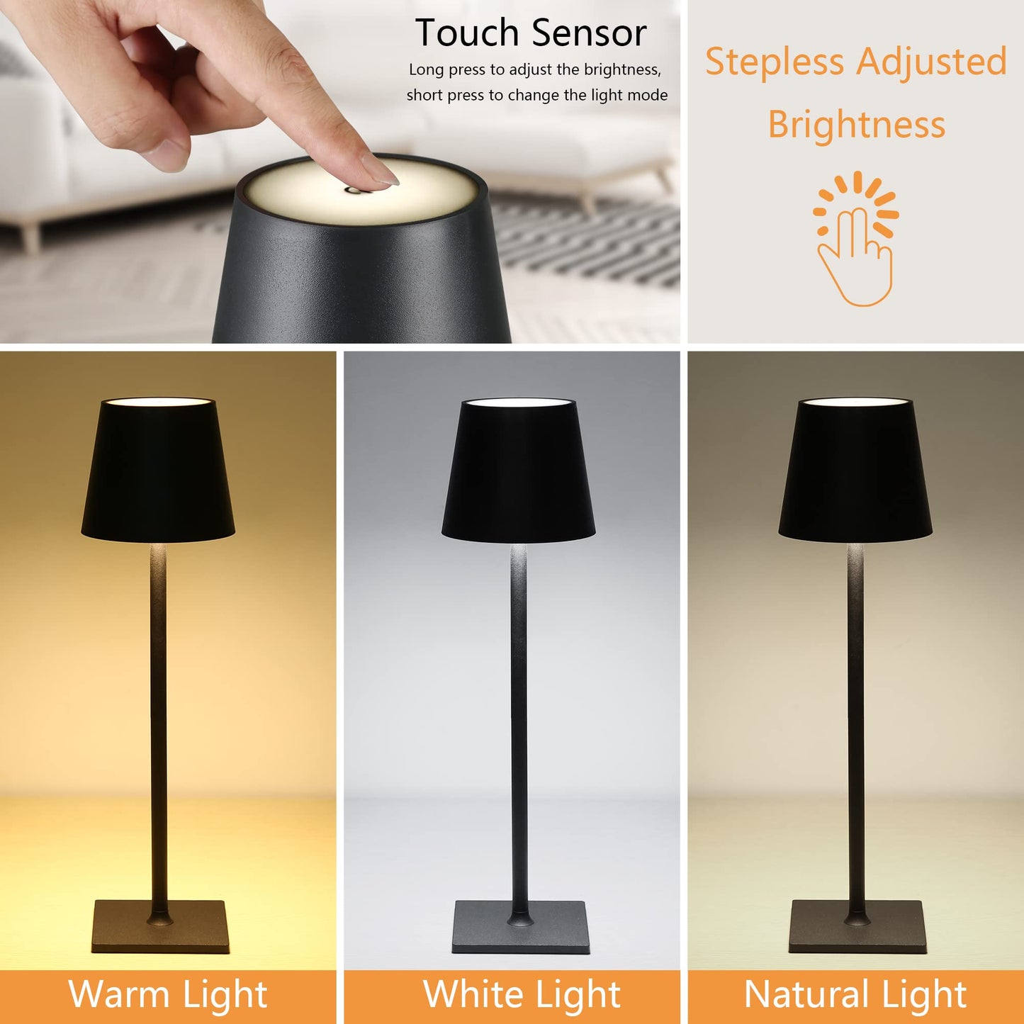 IRALAN Table lamp for bedroom Rechargeable Wireless touch lamp Camping candle C image 5