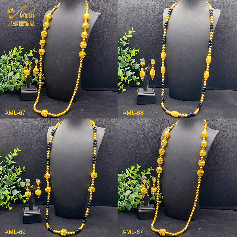 ANIID Ethiopian 24k Gold Color Long Chain Necklace And Earrings Sets For Women image 7