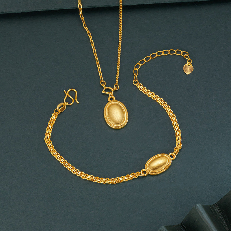 Real 18 K Gold Color Retro Ellipse Necklace Bracelet Chain for Women Fine Jewel image 1