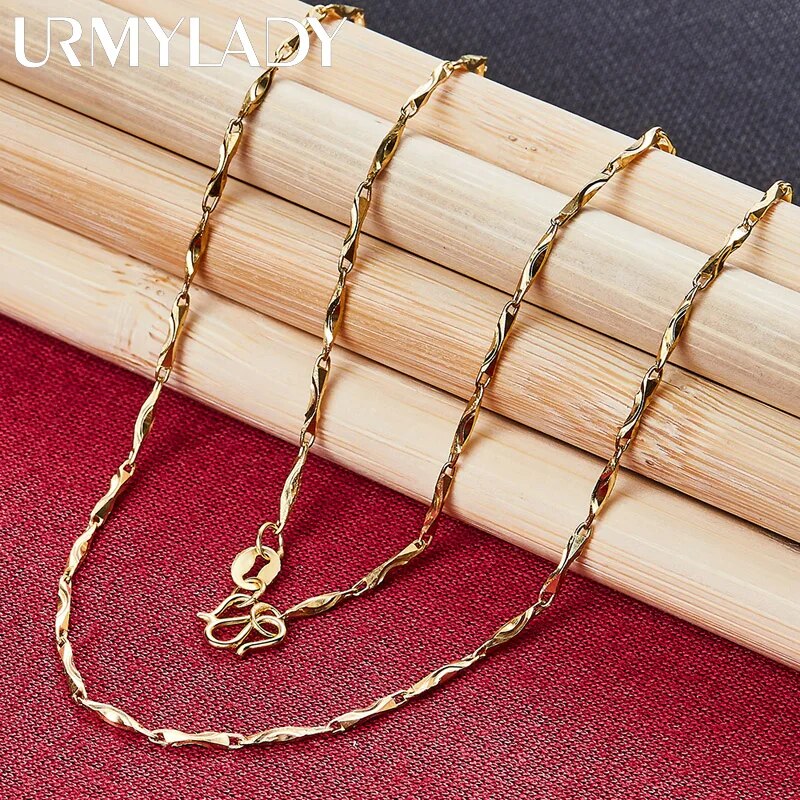 URMYLADY 24K Gold Clavicle Chain 18 Inch Necklace For Women Fashion Wedding Eng image 0