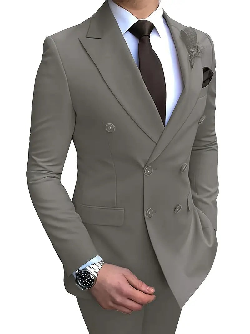 Elegant Men's Suits 2-Piece Set Double Breasted Jacket Business Casual Suit Coa image 2