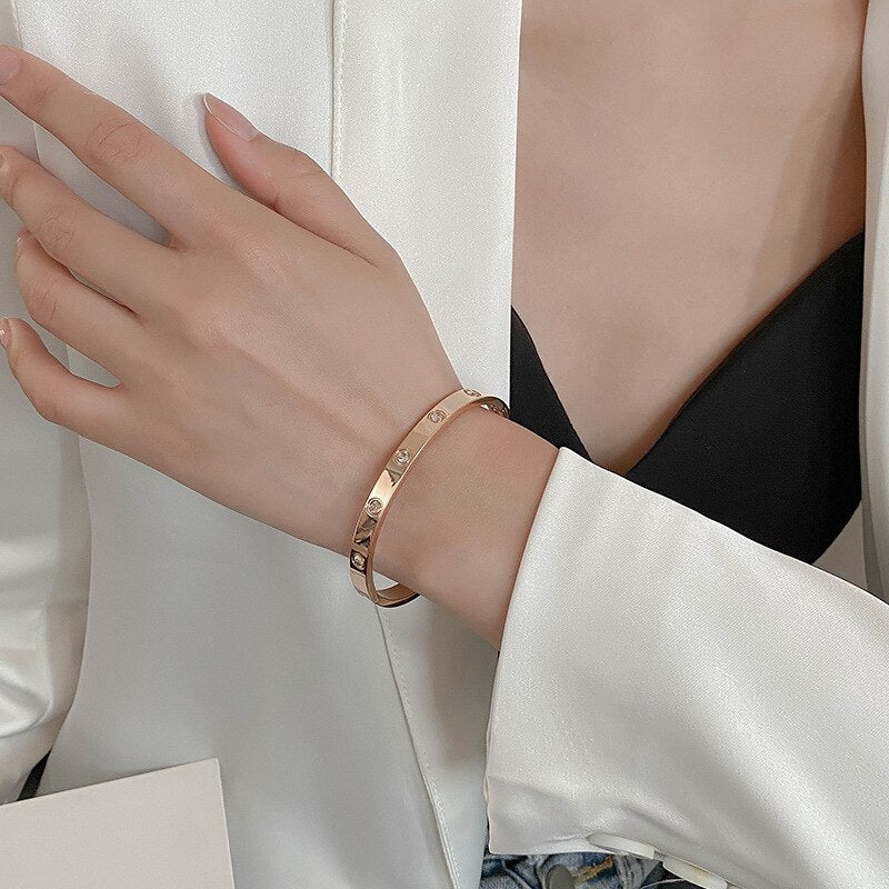 Stainless Steel Bracelets Woman Bangle Bangles for Woman Golden Love Crystal We image 3