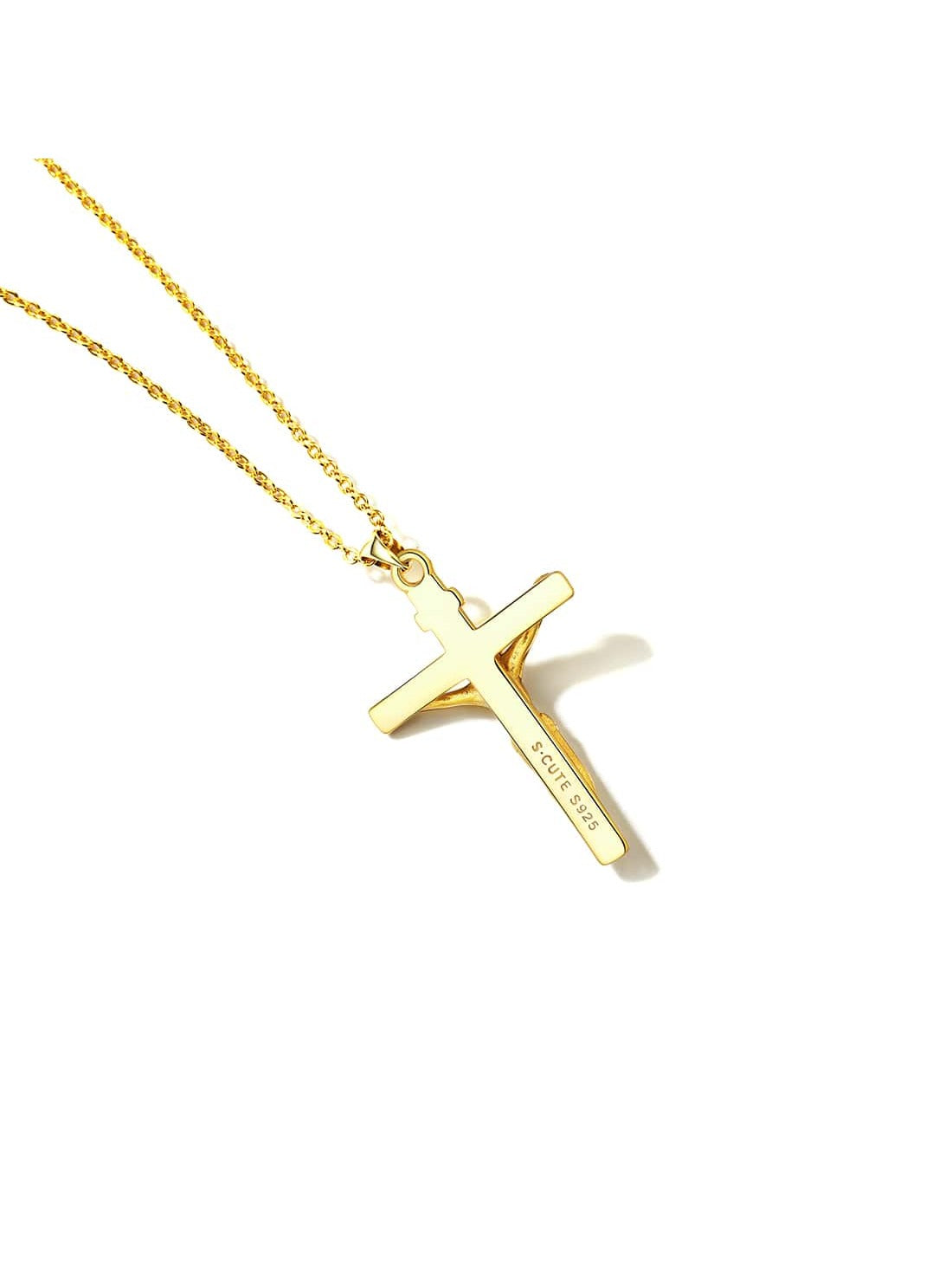U7 Women Girls Jesus Necklace 925 Sterling Silver Gold Color INRI Cross Pendant image 11