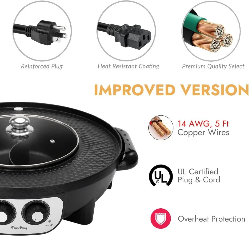 Food Party 2 in 1 Electric Smokeless Grill and Chinese Hot Pot,Cookware image 3