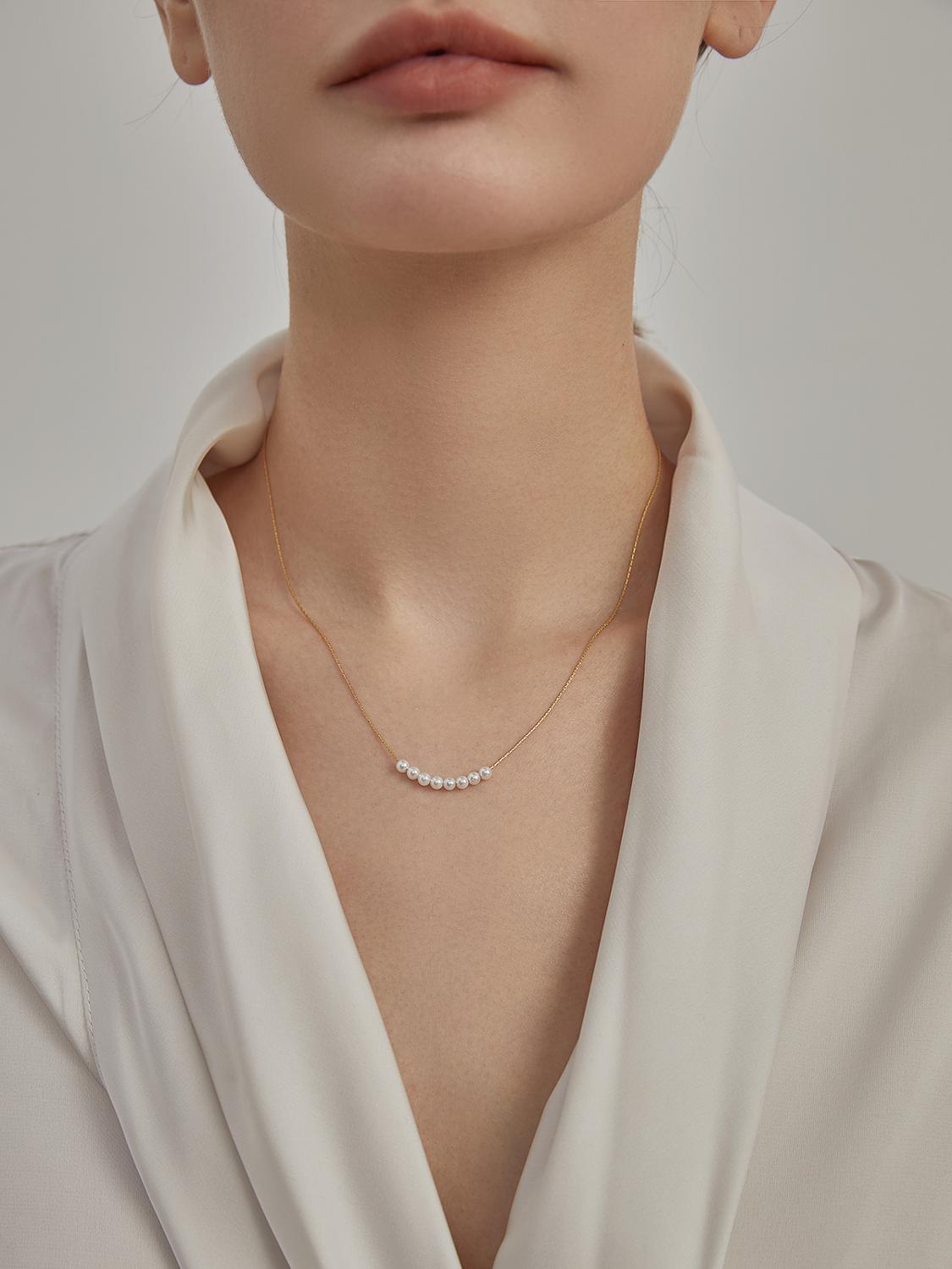 Titanium With 18 K Gold Real Fresh Water Pearl Choker Necklaces Women Jewelry P image 2