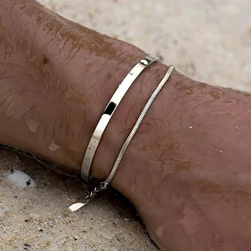 Stackable Bracelets for Men 925 Sterling Silver/14K Gold Plated Bracelet Sets D image 4