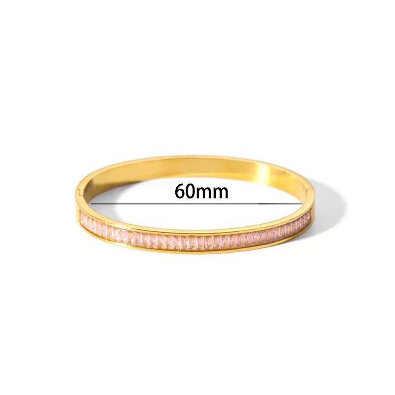 Waterproof Zirconia Cuff Bangles for Women Men 18k Gold Plated Stainless Steel image 5