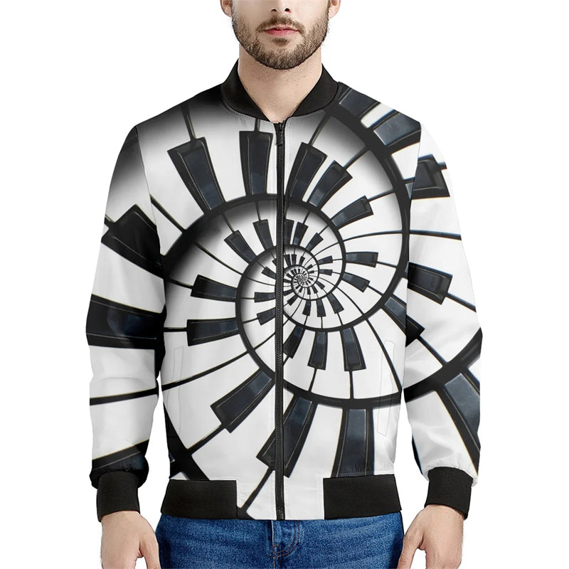 New Fashion Spring Autumn Mens Designs Clothing Stand Collar Piano Pattern Blac image 2
