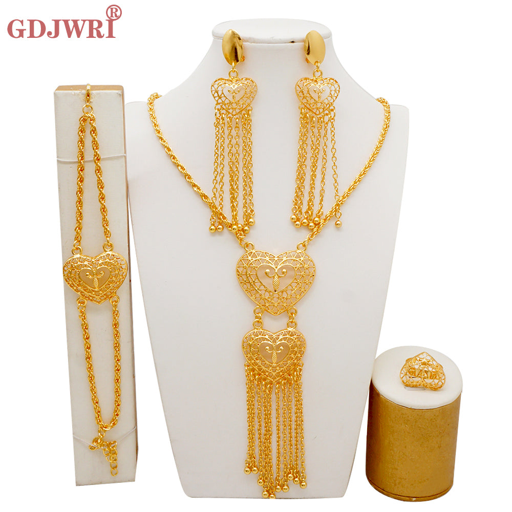 Arabic Dubai Jewelry Set for Women Earrings Ethiopian African Long Chain Gold C image 17