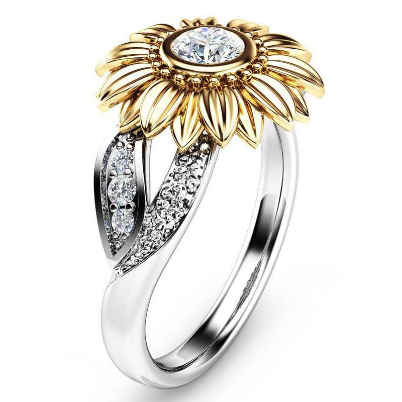 Uloveido 925 Sterling Silver Ring Two Tones Gold Sunflower Rings 925s Fine image 3