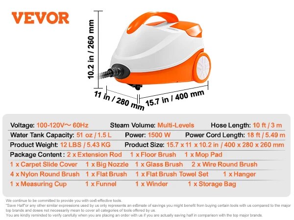 VEVOR Steam Cleaner W/ 85/51/45oz Tank Portable Steam Cleaner Chemical-Free Ste image 1
