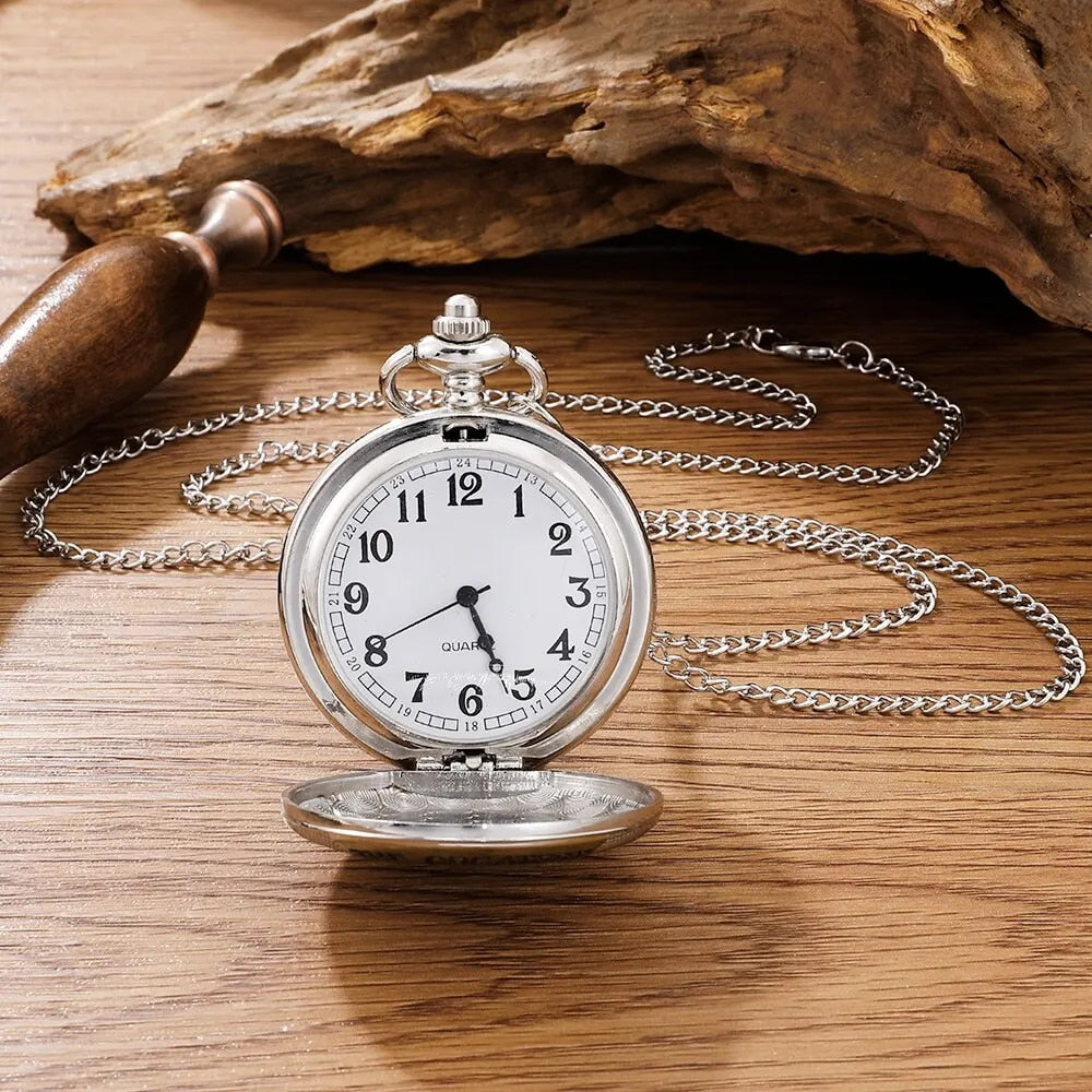 Vintage Silver Golden Luxury THE GREATEST DAD Quartz Pocket Watch Fob Chain Nec image 3