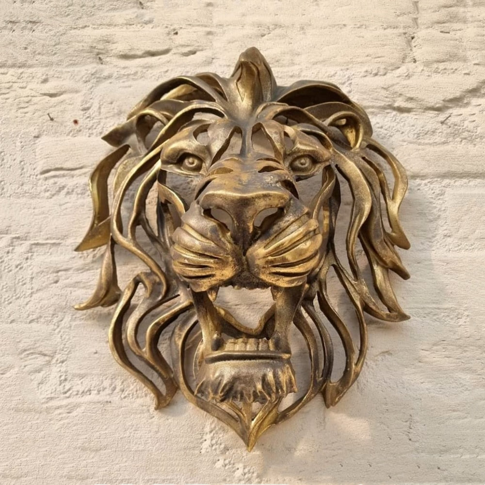 Rare Find Large Lion Head Wall Mounted Art Sculpture Gold Resin Lion Head Art W image 6