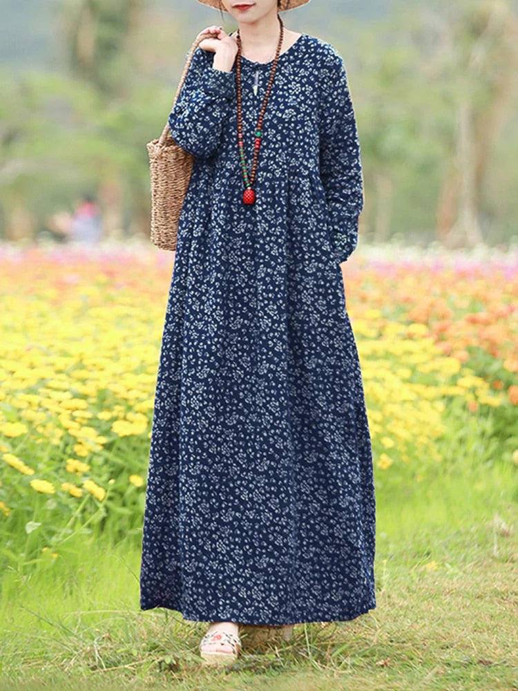 Vintage Women's Printed Dress 2023 ZANZEA Spring Sundress Casual Long Sleeve Ma image 6
