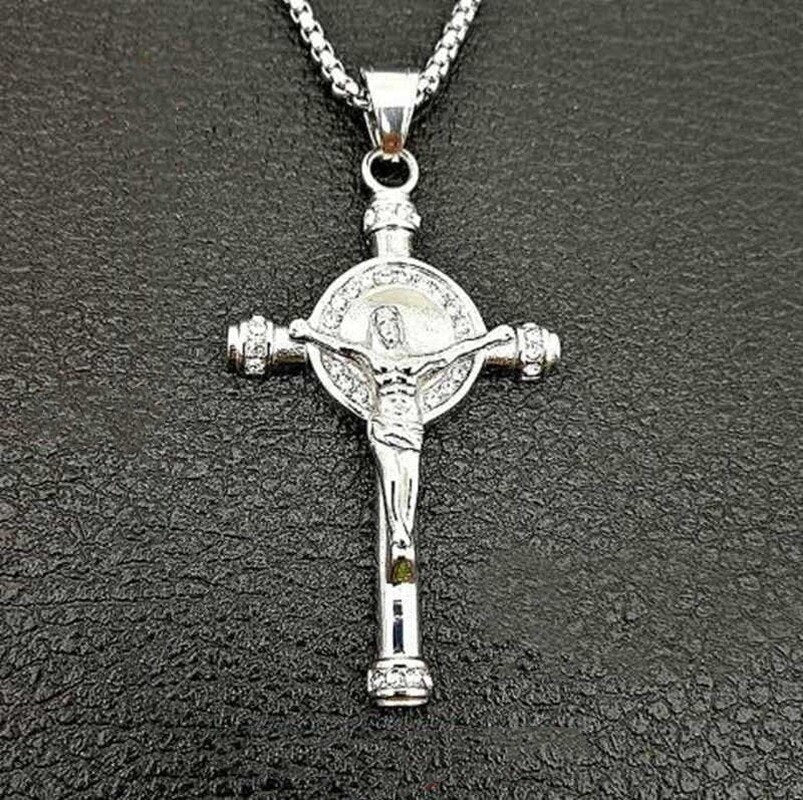 Christian Jesus Crucifix Men Necklace Gold Plated Cross Religious Pendant Neckl image 8