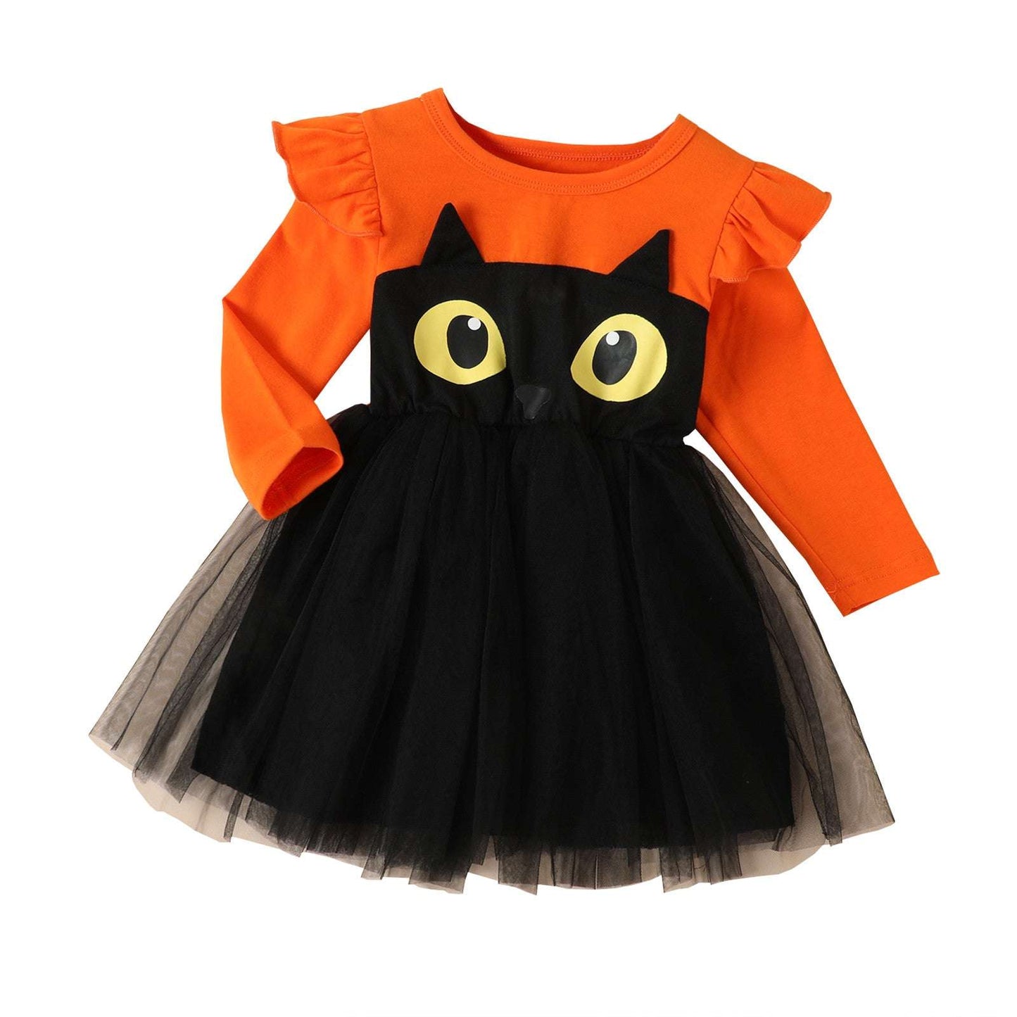 Toddler Kids Girls Infant Long Sleeve Cartoon Halloween Prints Mesh Tulle Princ image 3