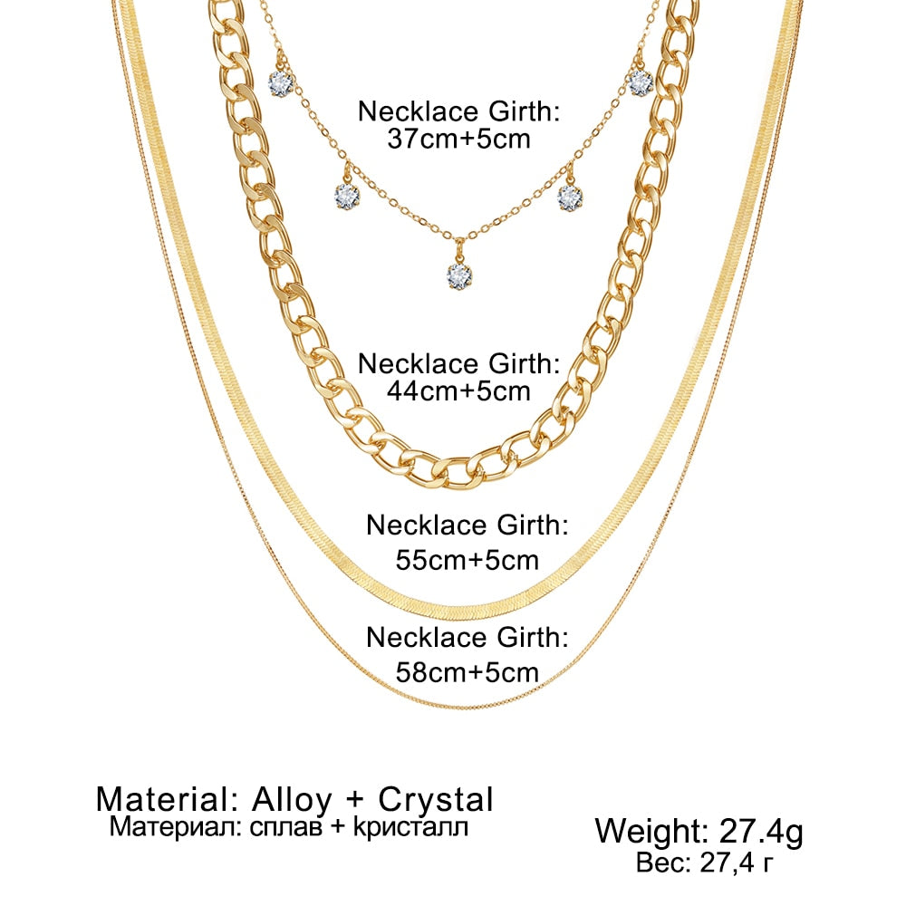 IPARAM Trendy Gold Color Multi-layer Chain Necklace for Women Crystal Pendant T image 3