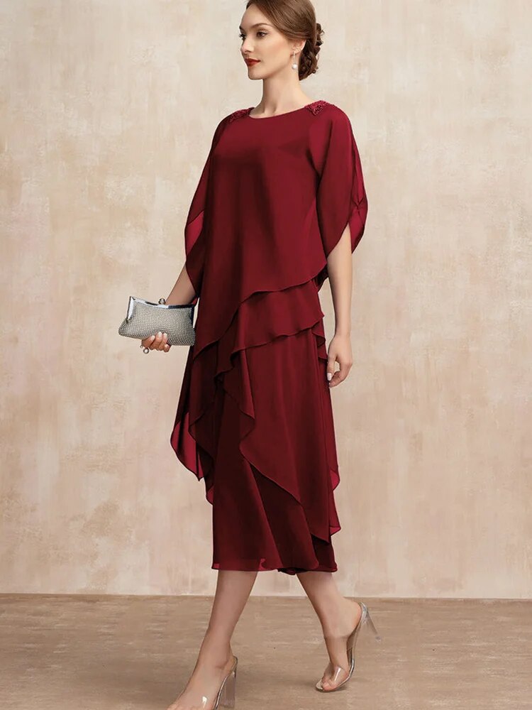 Women's Dress Summer Irregular Midi Dresses Ladies Elegant Mesh Sleeve Birthday image 2