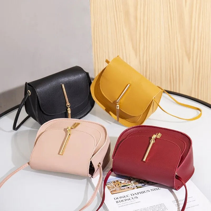 New Golden Tassel Double Layer Semi Circle Solid Color One Shoulder Saddle Bag image 8