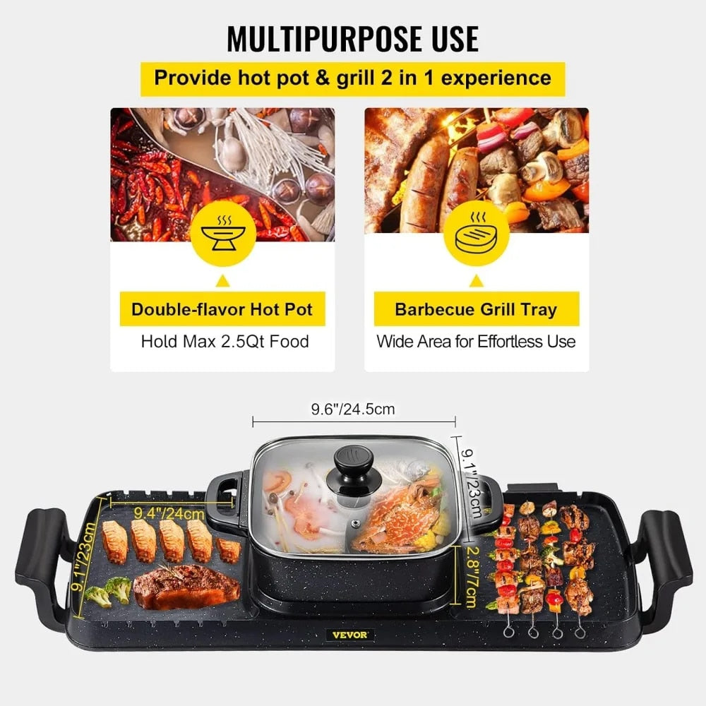 Electric Grill and Hot Pot, 2 in 1 Electric Hot Pot with Dual Temp Control, Mul image 1