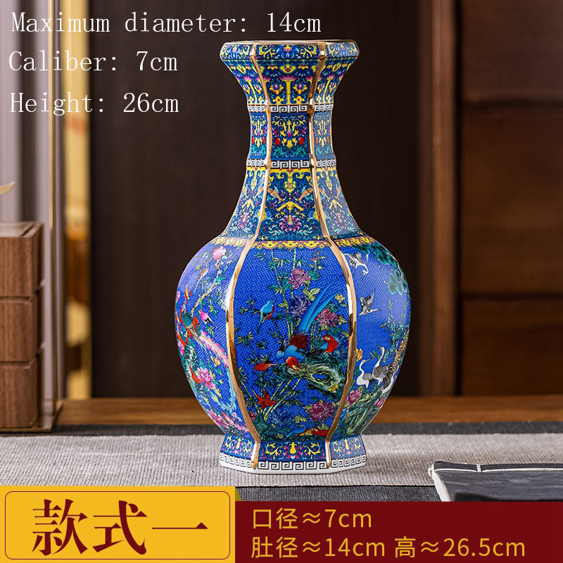 Enamel Colored Ceramic Vase Study Living Room Decoration Chinese Retro Golden S image 6