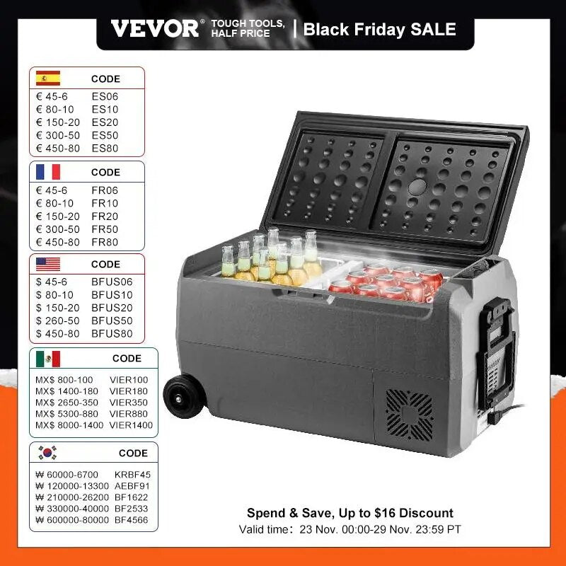 VEVOR 36L 50L 60LCar Refrigerator Portable Fridge Freezer Cool Box With Wheel a image 0