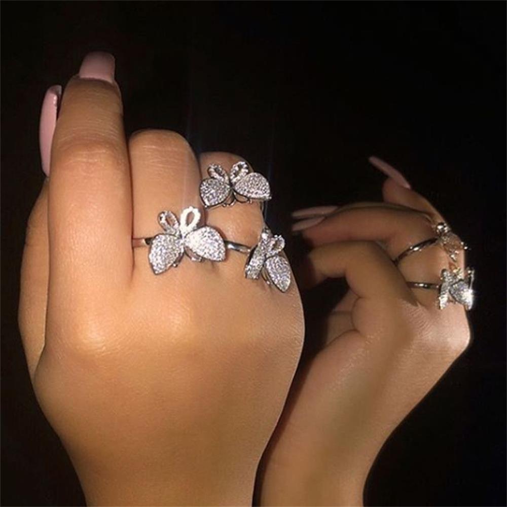 Stonefans Moving Napkin Butterfly Rings for Weddings Gold Silver Color image 2