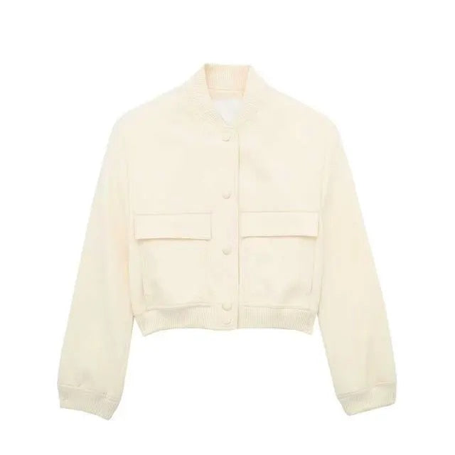 TRAF Vintage Solid Long Sleeve Bomber Jacket Spring Women Casual Coats Streetwe image 2