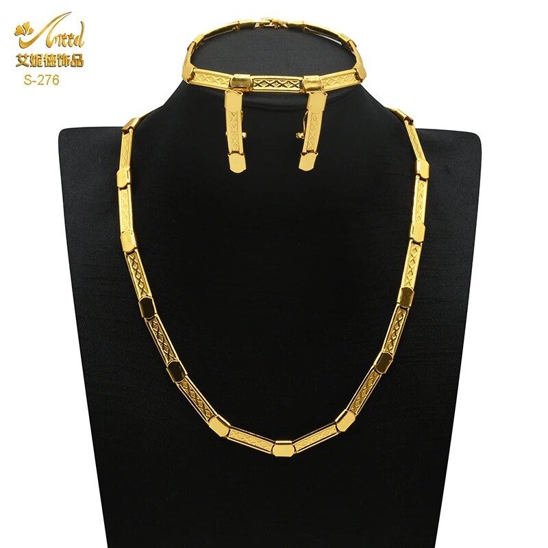 Indian Gold Plated Jewelry Set For Women African Bridal 24K Gold Color Necklace image 28