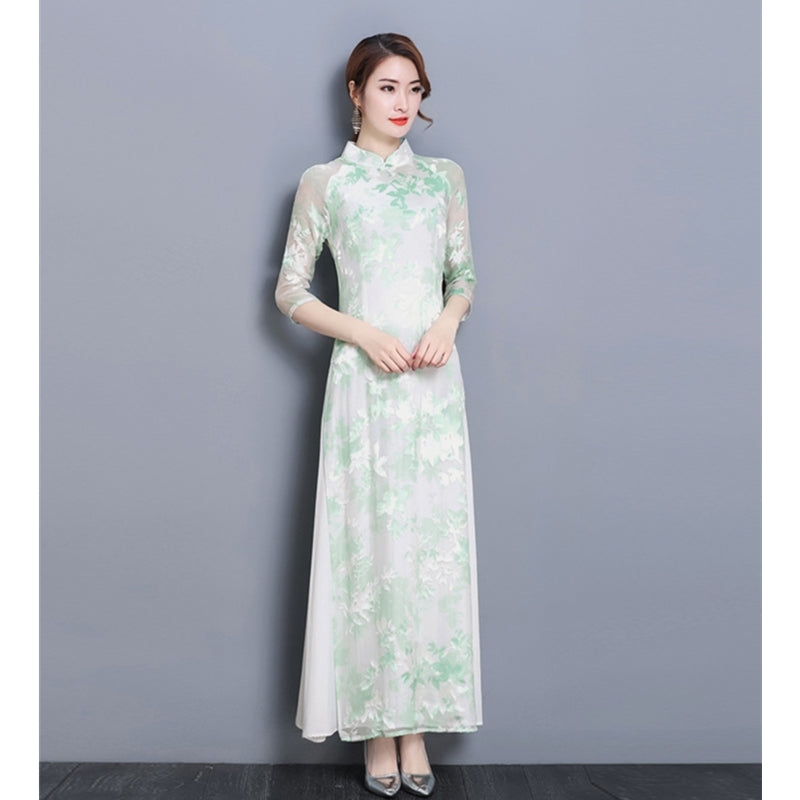 Vietnam Dress for Women Ao Dai 2022 Spring Summer New Floral Elegant Cheongsam image 5