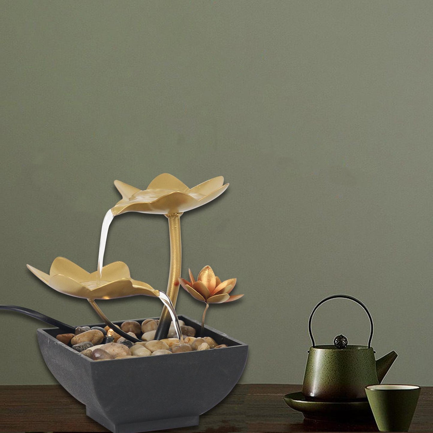 Mini Tabletop Fountain Water Fountain USB Lotus Indoor Outdoor Natural River Ro image 2