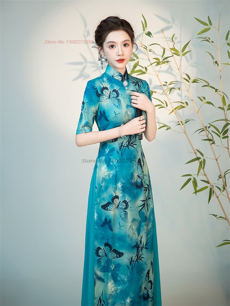 2024 chinese improved qipao dress national flower print vietnam ao dai dress el image 2