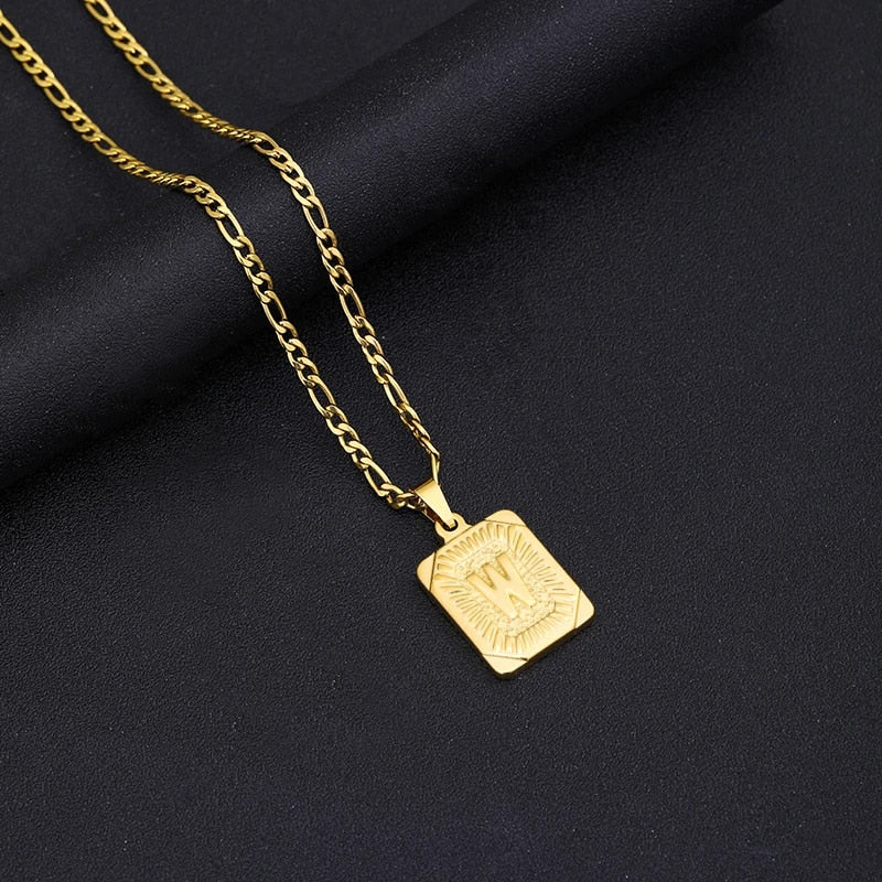 Initial Letter Pendant Necklace Stainless Steel Golden Cuban Chain A-Z Alphabet image 20