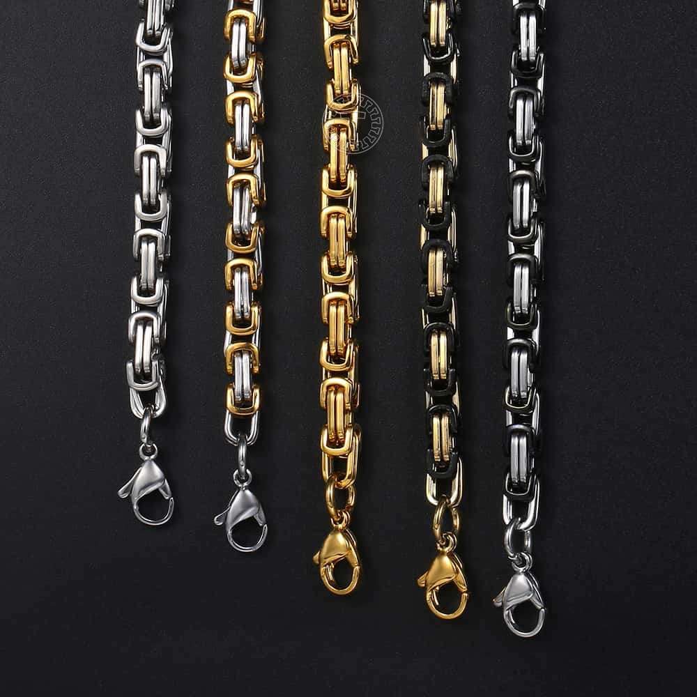 5MM Men's Byzantine Box Link Chain Necklace Gold Color Black Silver Color Stain image 5