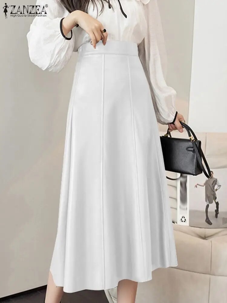 ZANZEA Long Skirt Leather Skirt Fashion High Waist Skirt Women PU Office Lady S image 10