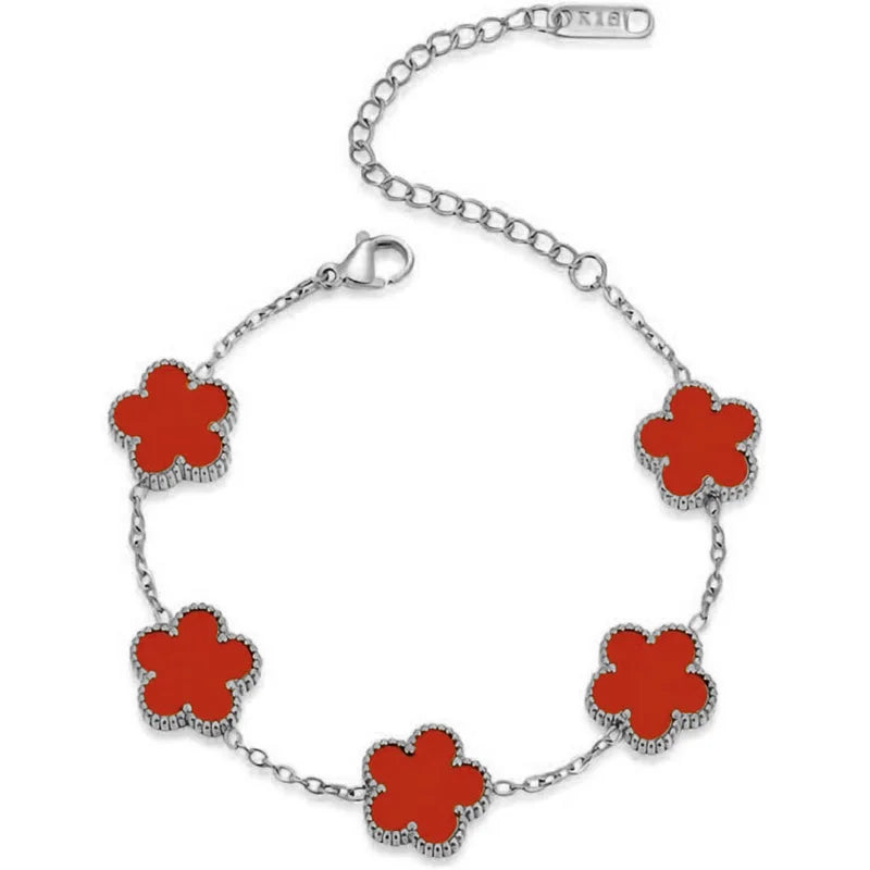 14K Gold Plated Five-leaf Clover Link Bracelets White Black Blue Gold Red Green image 23