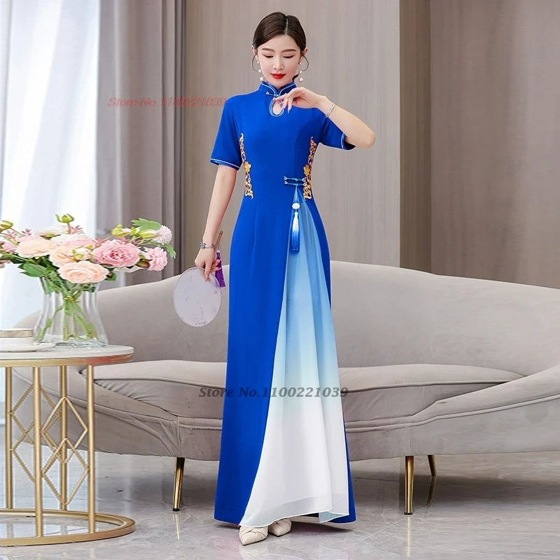 2024 vietnam aodai dress dress national flower embroidery improved dress cheong image 3