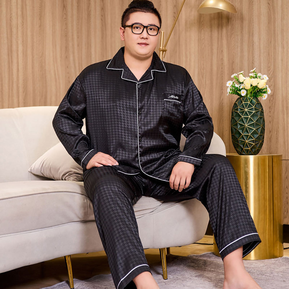 5XL Big Size Pajamas For Men 165KG Spring Summer Ice Silk Satin Cool Pajama Man image 12
