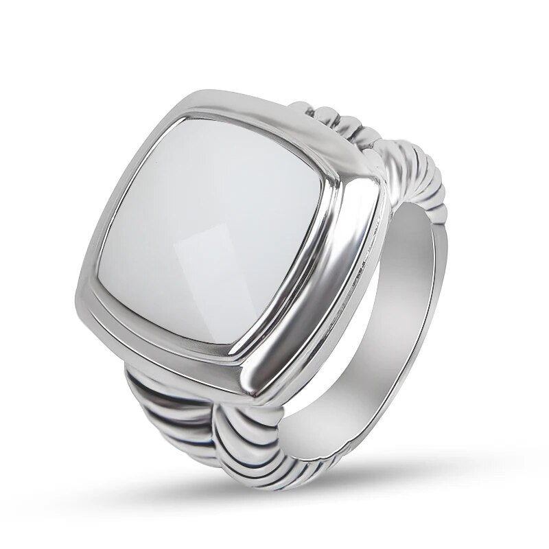 JADE ANGEL 14mm Cubic Zirconia Statement Ring for Women Men Fashion White Gold image 4
