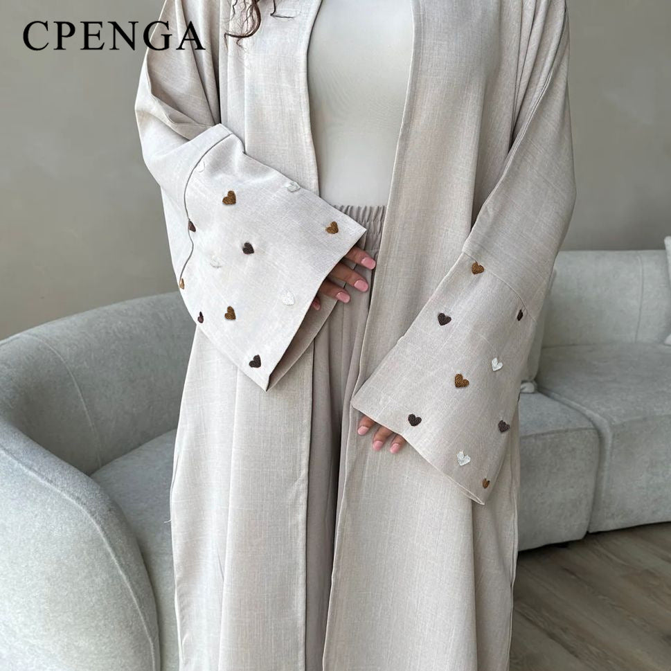 Fashion Love Embroidery Open Abaya for Women Dubai 2024 New Plain Kimono Muslim image 1
