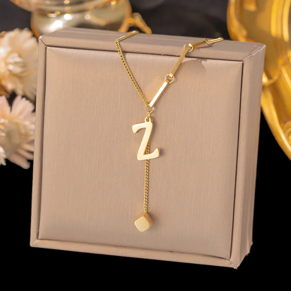 Stainless Steel Initial Letter Necklace For Women Gold Color 26 Alphabet Pendan image 21