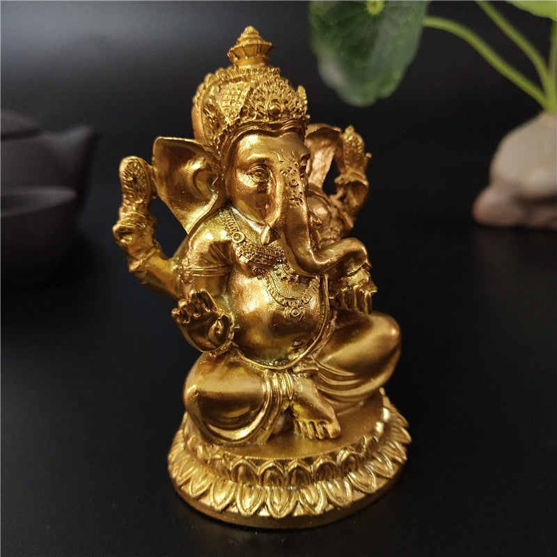 Gold Lord Ganesha Statue Buddha Elephant hindu God Sculpture Figurines Resin Ho image 13