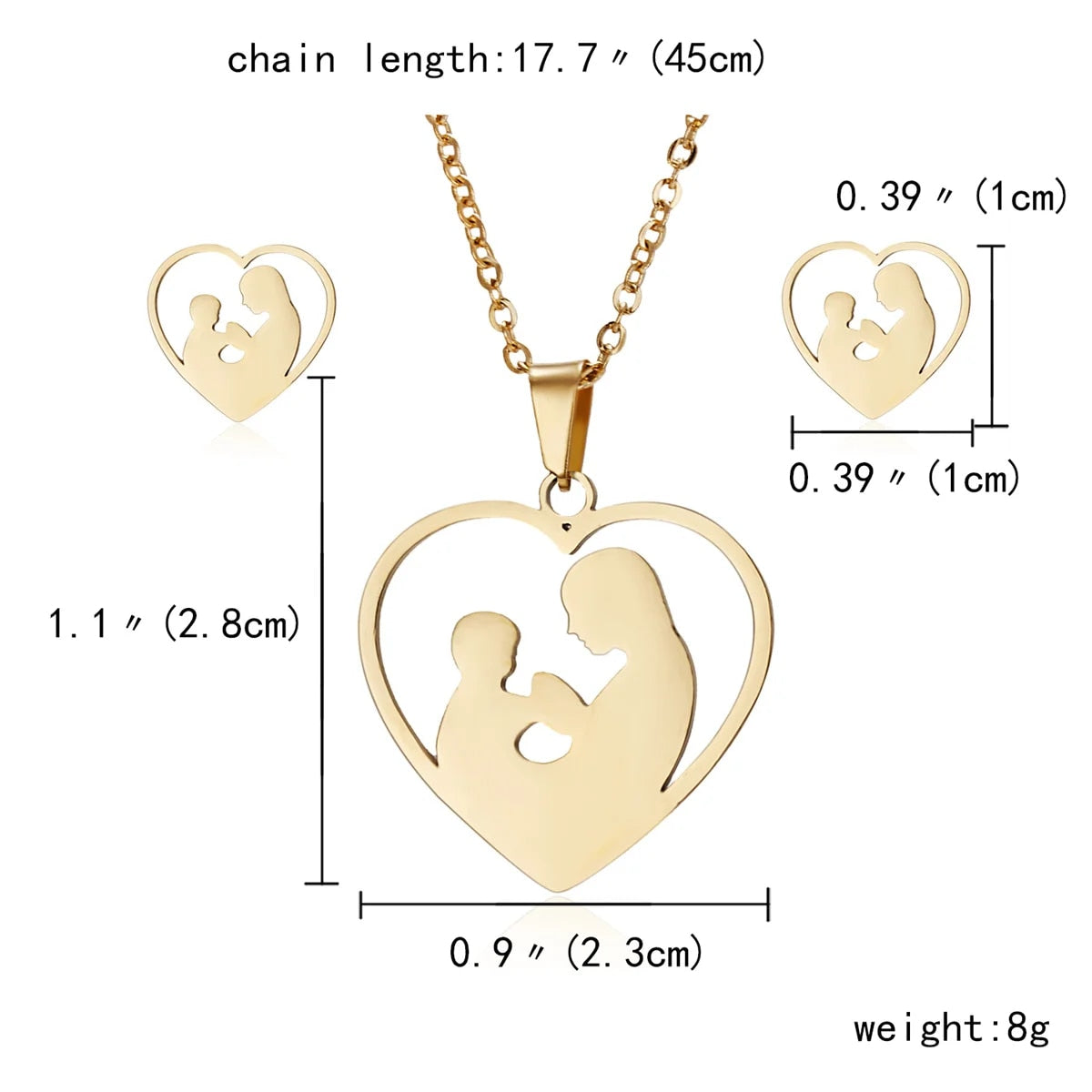 Stainless Steel Gold Color I Love MAMA Letter Necklace Earrings Set For Women H image 1