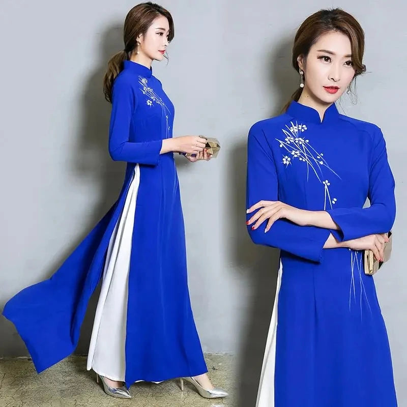 Traditional Vietnam Woman Retro Ao Dai Elegant Chinese Style Cheongsam Vintage image 0